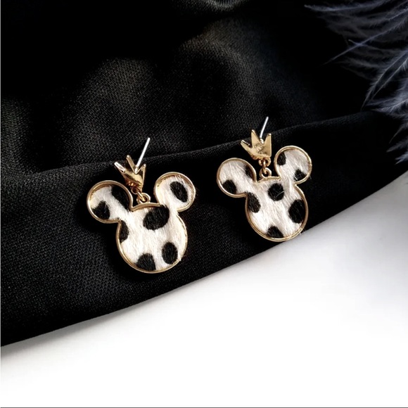 Disney Cow Print/Leopard Mickey Mouse Minnie Cartoon 925 Sterling Stud Earring - Picture 4 of 7